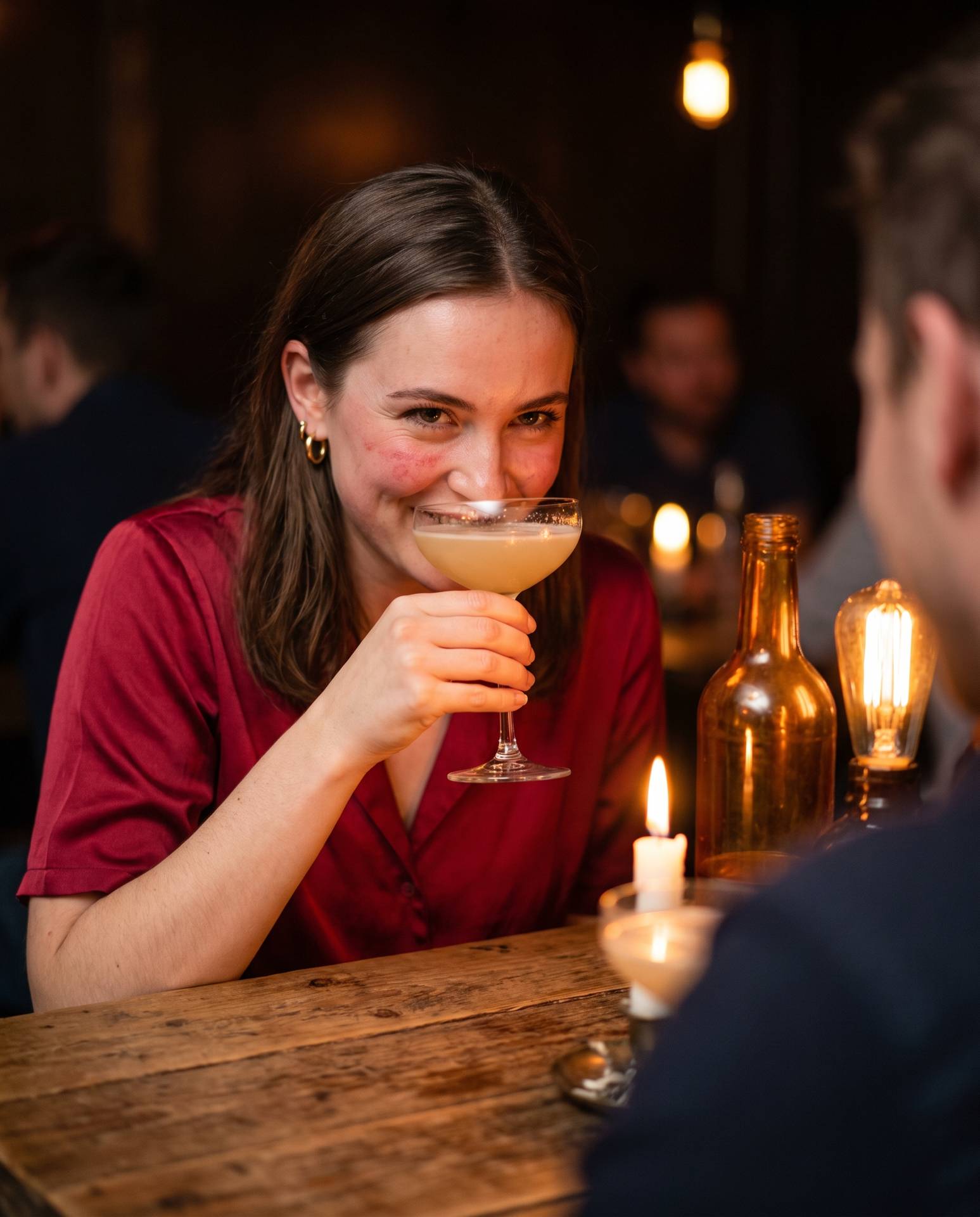 A first date over cocktails, all nerves and eye contact