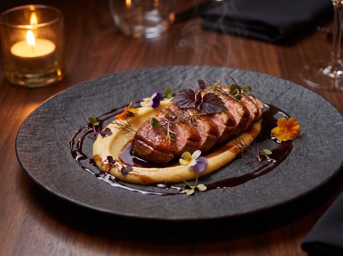 Fine-dining plate in candlelight