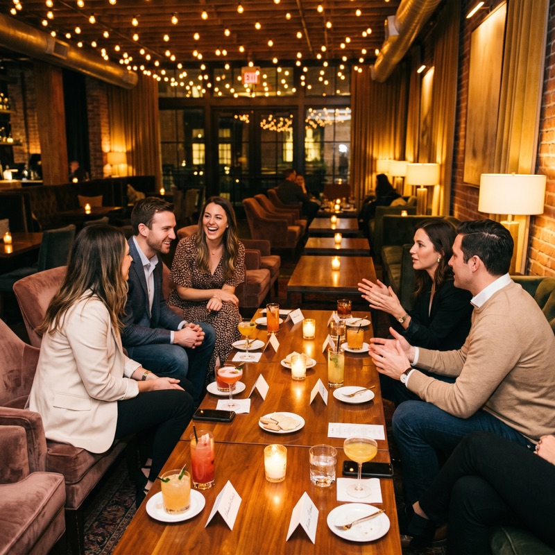 A singles mixer in a warm lounge